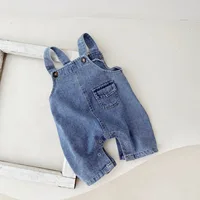 2024 New Autumn Baby Strap Pants Toddler Boys Loose Fit Blue Rompers Infant Girls Outwear Denim Blue Trousers 4