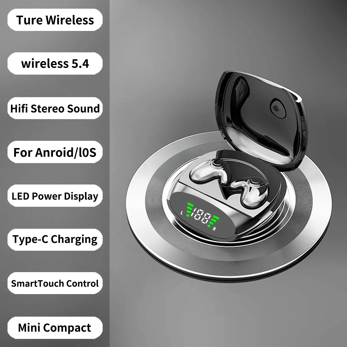 Compact Invisible TWS Bluetooth Noise-Cancelling Earbuds with Touch Control