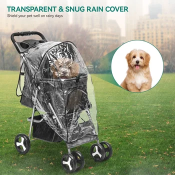 Foldable Pet Stroller Small Medium Dogs Cats 360° Rotating Wheels with Storage Cup Holders Safety Belts Rain Cover 2