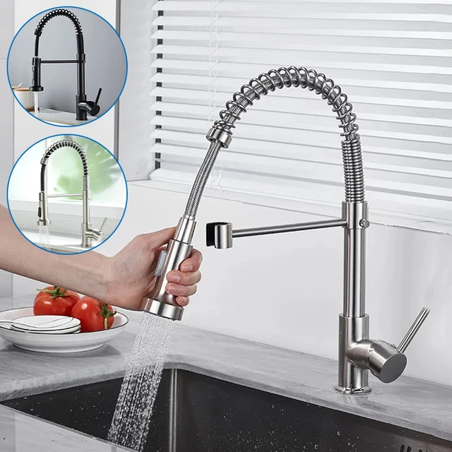 Deck Mounted Flexible Kitchen Faucets Pull Out Mixer Tap Black Hot