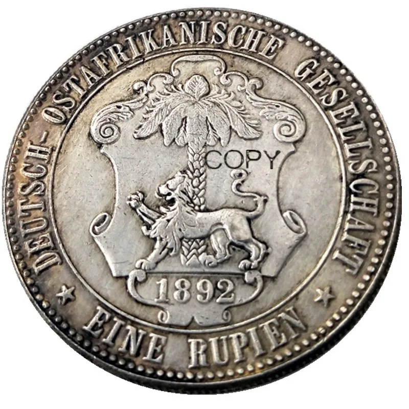 1892 Tedesco Africa Orientale 1 Moneta Rupie Guilelmus Ii Imperator Argento Placcato Copia Moneta