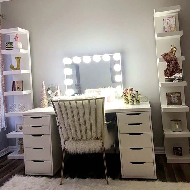 Beauty Furniture Makeup Mirror Glass Top Dressing Table Luxury Vanity Table  With Led Light - Figurines & Miniatures - AliExpress