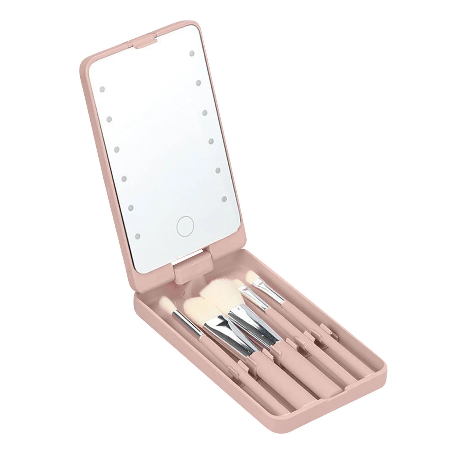 New 5pcs Travel Makeup Brush Set With Led Light Mirror Case  Rechargable Folding Makeup Mirror Storage Box For Beauty Tool 4
