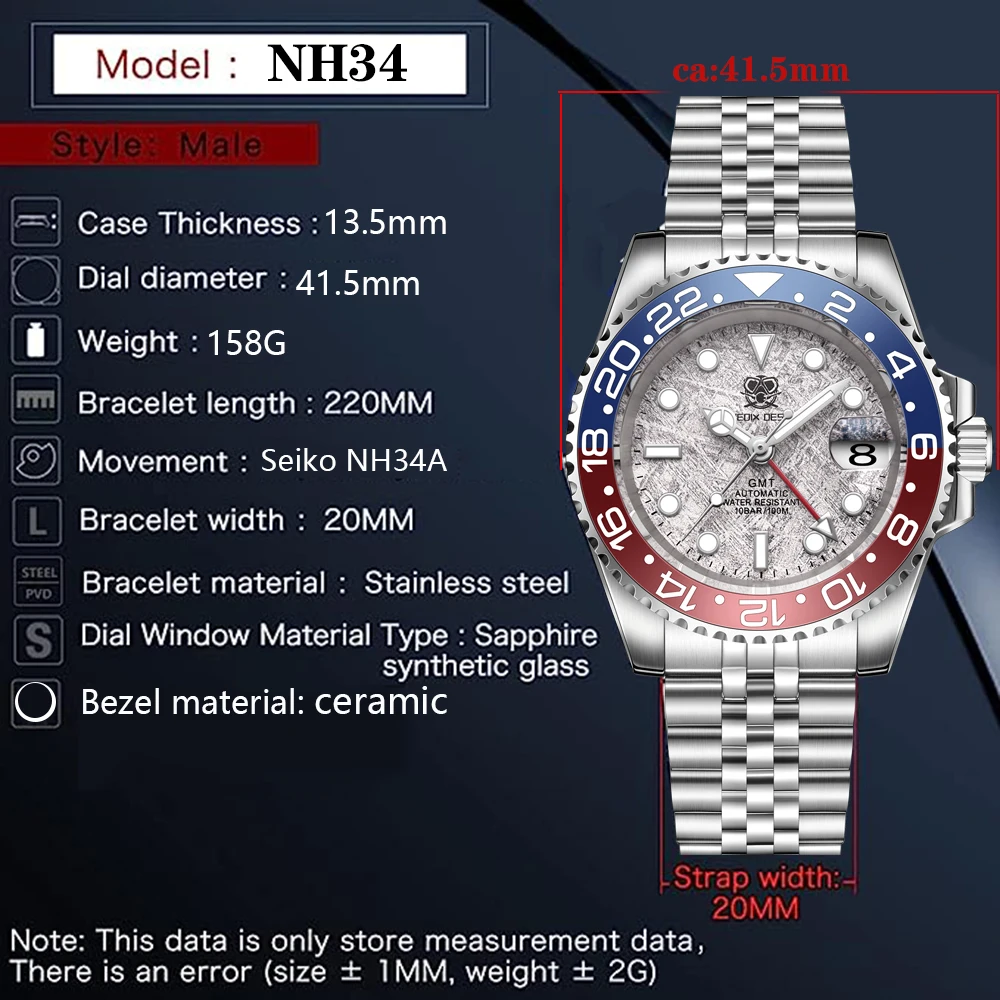 Men Clock NH34 Watch For Men Automatic Ceramic Bezel Calendar Date Mechanical Sapphire Glass Wristwatch Luxury Top Brand Relogio