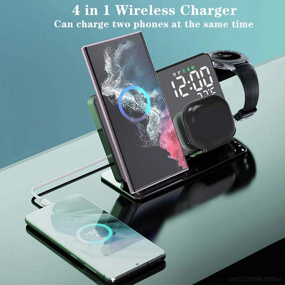 Caricabatterie Wireless 3 in 1 per Samsung Galaxy Watch 6 5 Pro stazione di ricarica rapida per Galaxy S24 S23 S22 supporto per caricabatterie sveglia