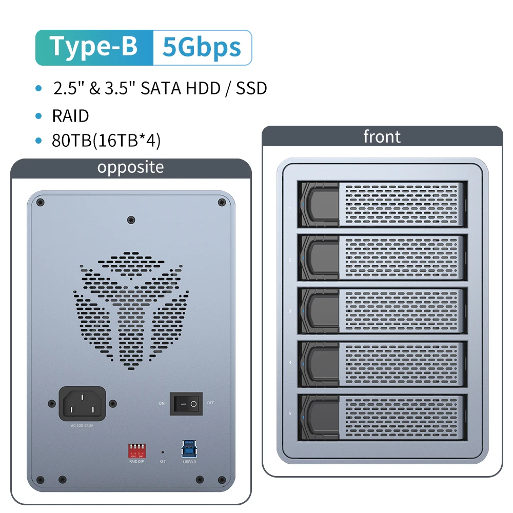 NAS Yottamaster 5Bay USB-C +8TB×5 HDD付 NAS Yottamaster 5Bay