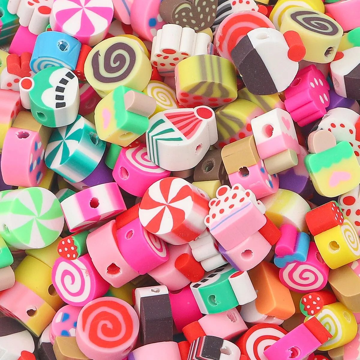 Vibrant 60-Piece Handmade Soft Pottery Beads Set – Mixed Candy & Fruit Shapes