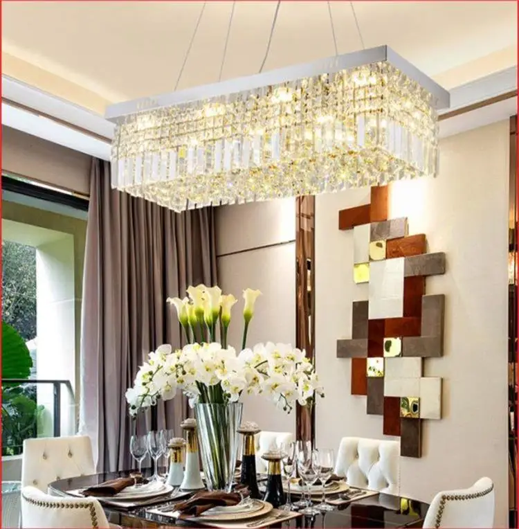 Rectangular crystal chandelier simple modern light luxury restaurant lamp creative home LED restaurant kitchen bar chandelier pendant light fixtures