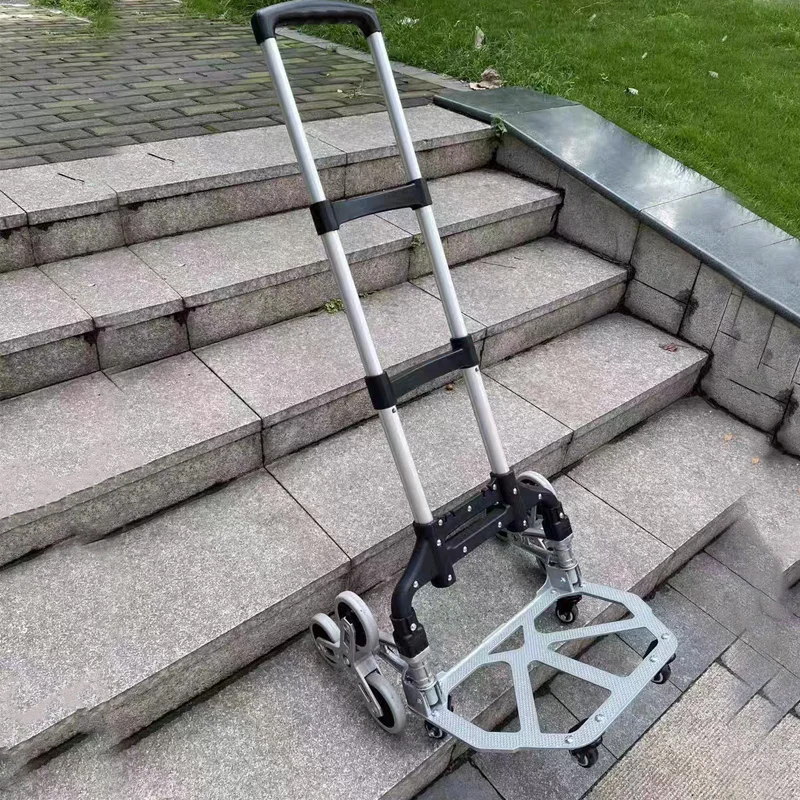 All Terrain Stair Climbing Cart Hand Truck Folding Trolley with 6 Crystal Wheels and Bungee Cord for Upstairs Cargo 100KG