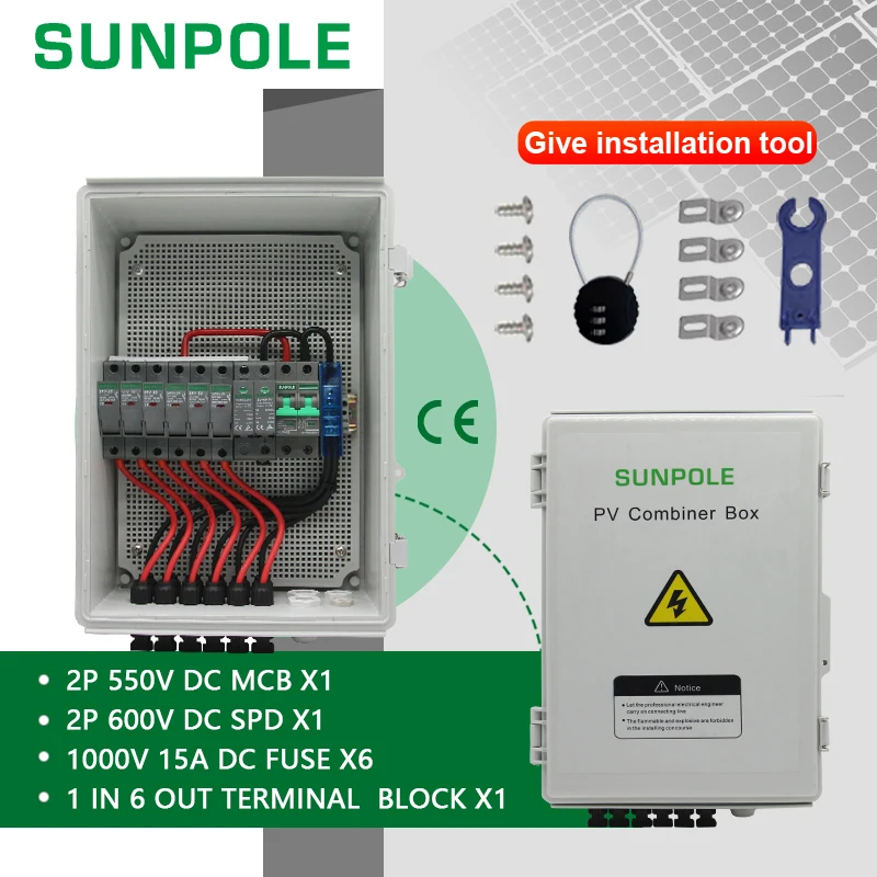 

6 IN 1 Out 550V Photovoltaic Lightning Protection PV DC Combiner Box Waterproof Plastic Distribution Complete Set