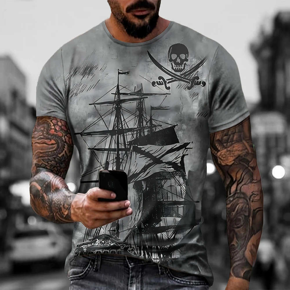 Mens Short Sleeve Pirate Ship 3D Print T Shirt