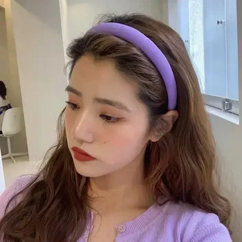 New Girl's Fashion Candy Color Simple Solid Sponge Headband Girls Vintage Knit Hair Bands Soft Hairband Elastic Accessories 2