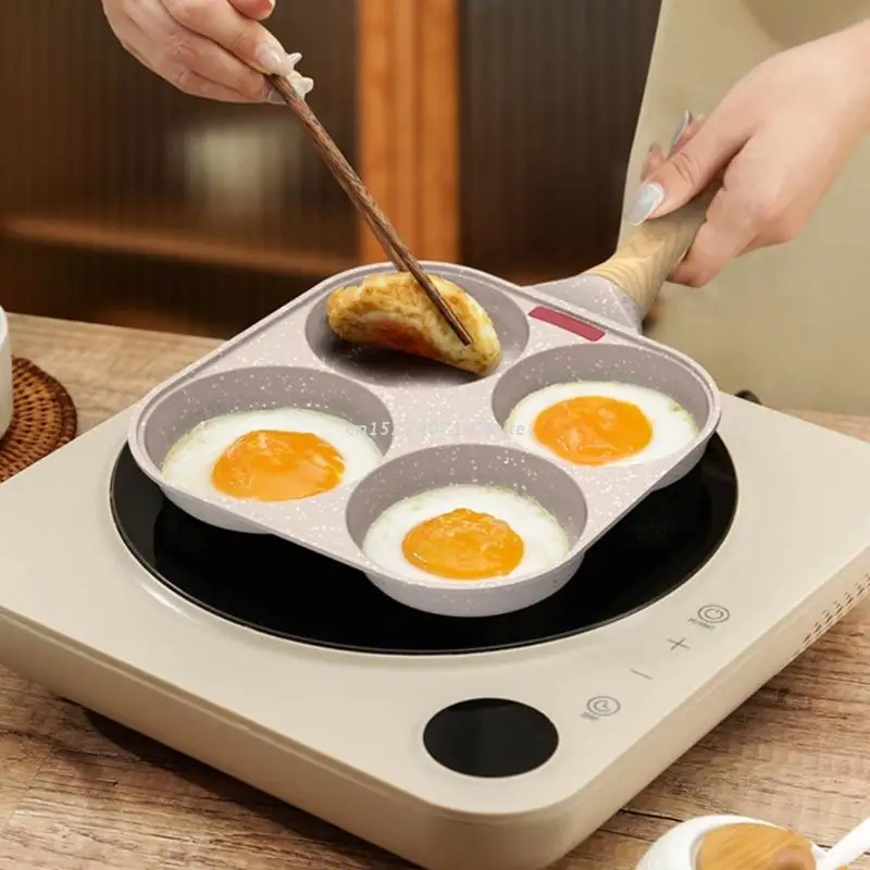 4 Holes Egg Frying Pan Multifunction Hamburger Round Shape Non Stick