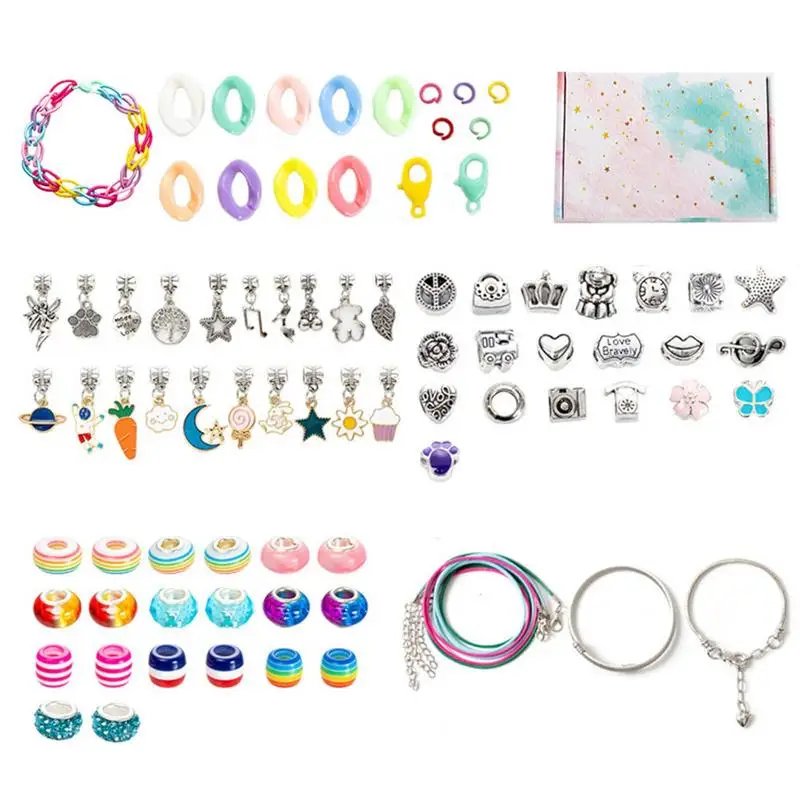 

KidsJewelry Making Kits 112PCS DIY Necklace Bracelet Crafts Kit For Girls DIY Jewelry Toy For Keychain Rings Earrings Bracelet