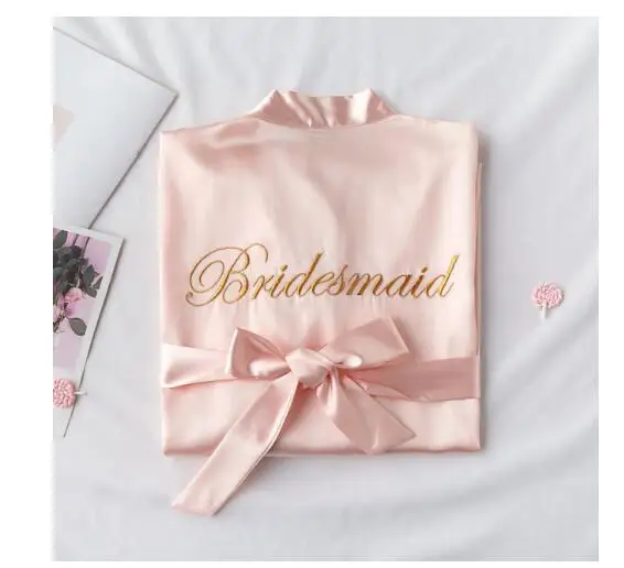 1PC/2PCS bride bridesmaid Robe with letters sling cami dress mother sister of the bride wedding gift bathrobe kimono satin robes