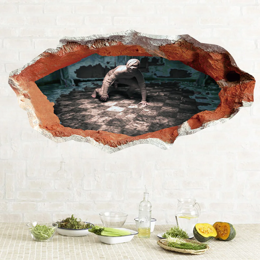 

1pcs 30x60cm Halloween Zombie Wall Stickers 3D Broken Wall Stickers Scary Zombie Patterns Wall Halloween Decoration
