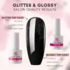 Makartt Holographic No Wipe Top Base Coat Set Soak Off UV LED Gel Nail Polish Glitter Mirror Top Base Coat Poly Nail Gel Shine 4