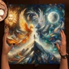 Mystical Sun and Moon Tarot Card Tablecloth With Ice and Fire Phoenixes For Tarot Readings Cloth Witch Altar Cloth Home Decor 1