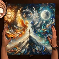 Mystical Sun and Moon Tarot Card Tablecloth With Ice and Fire Phoenixes For Tarot Readings Cloth Witch Altar Cloth Home Decor 1