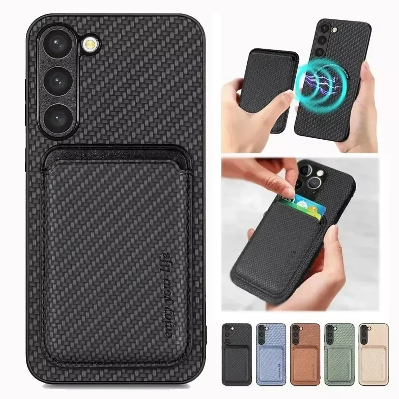 Enhanced Carbon Fiber Magnetic Wallet Case with MagSafe Card Holder