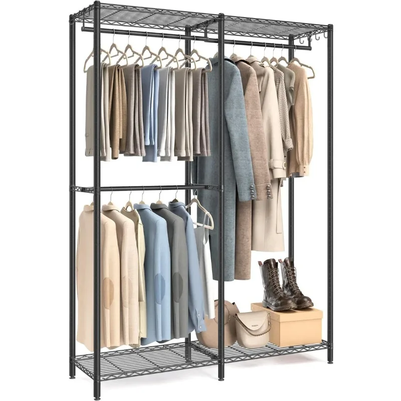 

Freestanding Wardrobe Closet, Metal Clothing Racks, Heavy-Duty Garment Rack with Adjustable Wire Shelves, Hanging Rods,Dividable