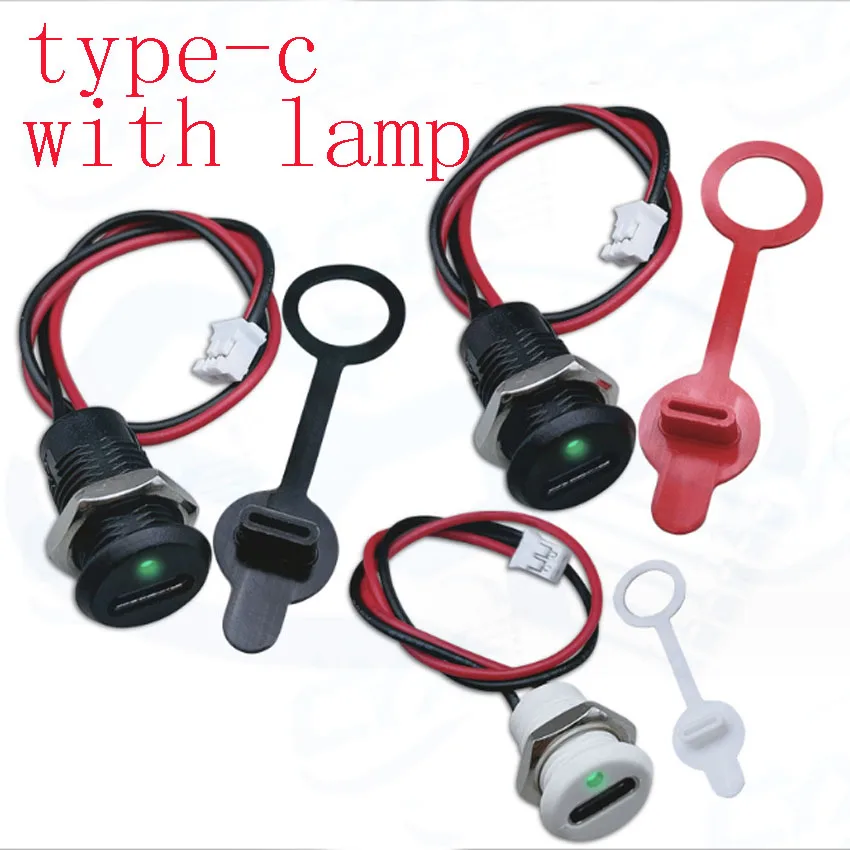 

USB-C 2 Pin High Current Charging Socket LED lamp nut snap lock plate USB TYPE-C female type C Waterproof Female Connector JacK