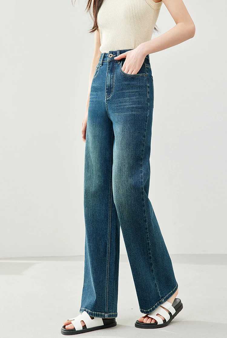 Vimly Straight Leg Jeans for Women Spring, Denim Blue, Full Length, Casual Trousers, Woman Clothing