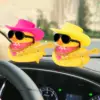 Rubber Duck Car Ornaments Duck Car Dashboard Decorations for Cool Car Accessories with Cowboy Hat Necklace and Sunglasses 6