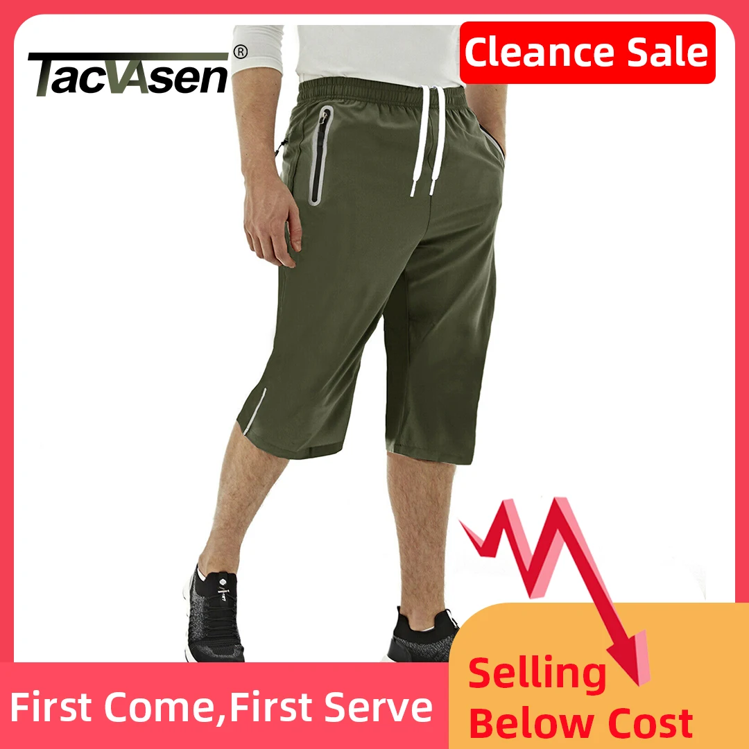 TACVASEN Summer 3/4 Capri Shorts Men's Quick Drying Below Knee Gym Workout  Running Sport Hiking Shorts 3/4 Pants Outdoor Males