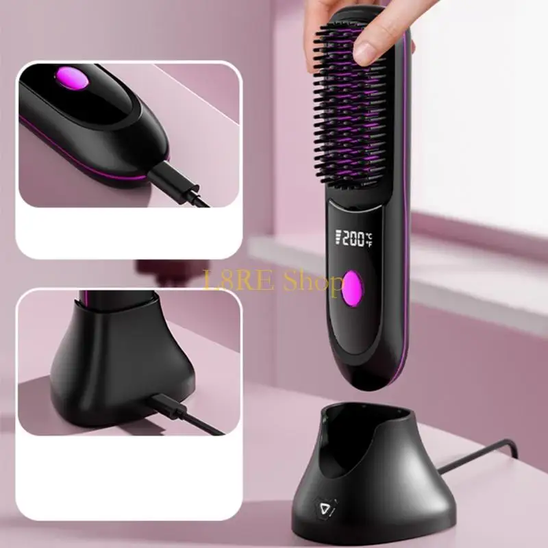 L8RE Hair Straightener Brush Wireless Hair Straighteners USB Rechargeable Portable Straightening Comb for Women Travel