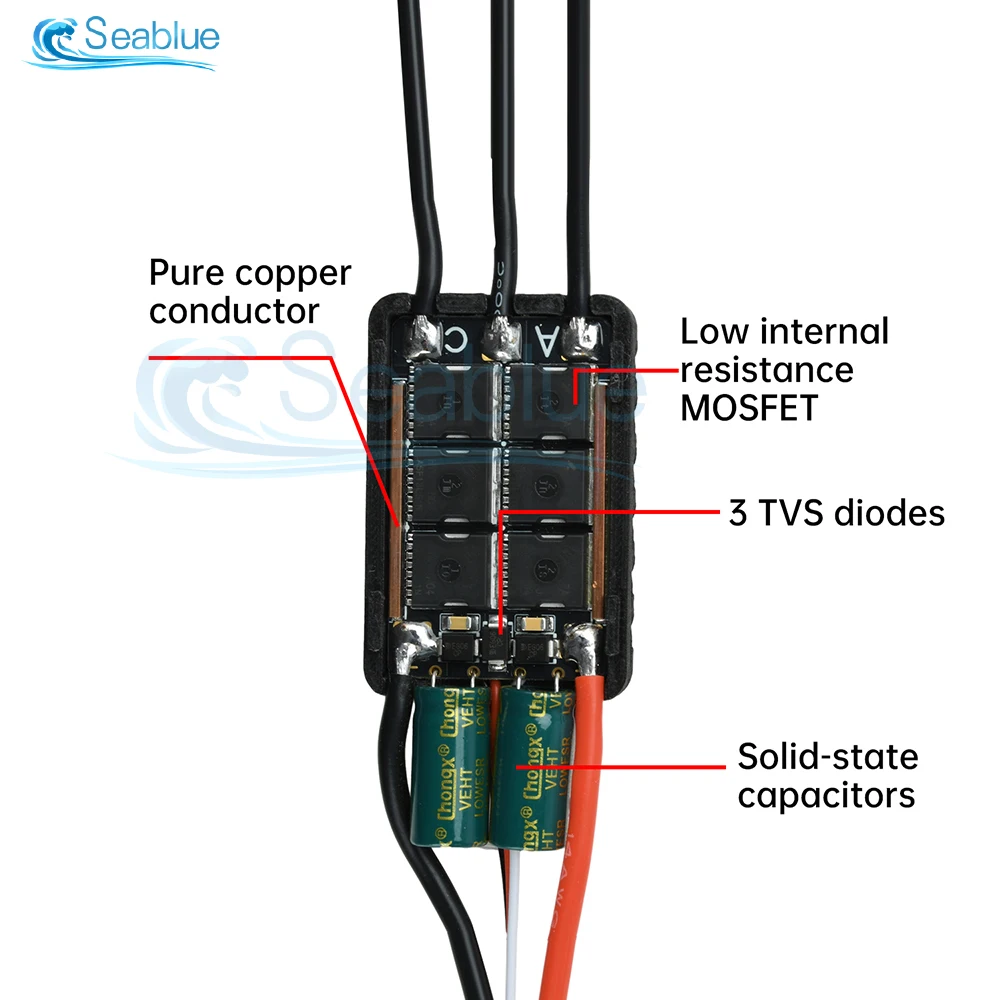 Détail des soudures et composants électroniques de l'ESC 120A brushless avec BEC intégré pour RC.