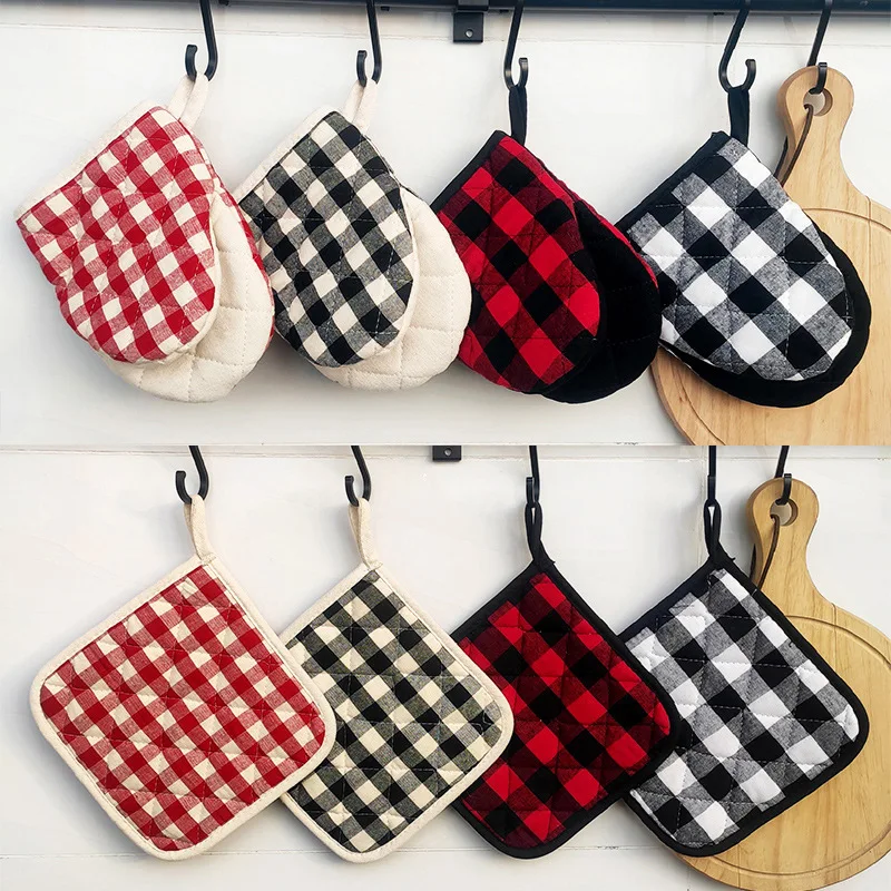 1 Pcs Kitchen Microwave Oven Anti-scalding Glove Dish Bowl Holder Baking Insulation Hand Clip Fashion Plaid Mitts Potholder Tray silicone oven mitts kitchen gloves silicone oven gloves cotton pot holders