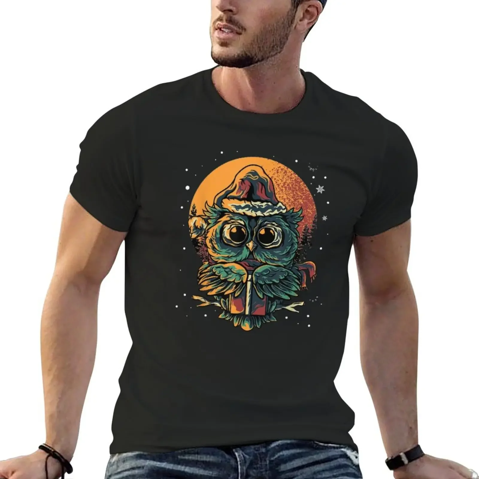 

Owl reading Magic T-shirt tops summer clothes tees Men's t-shirts
