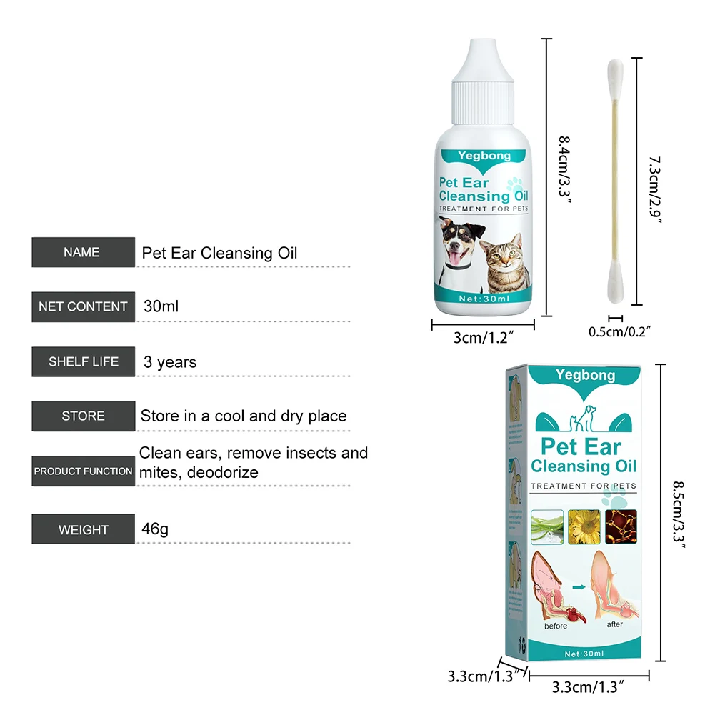 30ml Dog Ear Cleaning Remove Mites Dog Ear Medicine Keep Canals Clean Cat Deodorant Oil Anti-ticks for Pet Cleaning Supplies