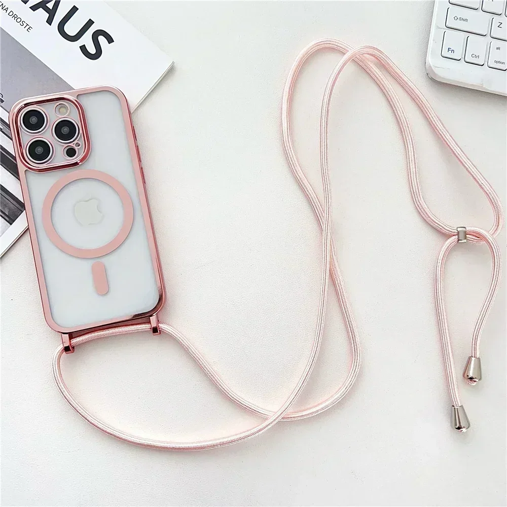 Versatile Clear Phone Case with Magnetic Necklace Cord and Lanyard