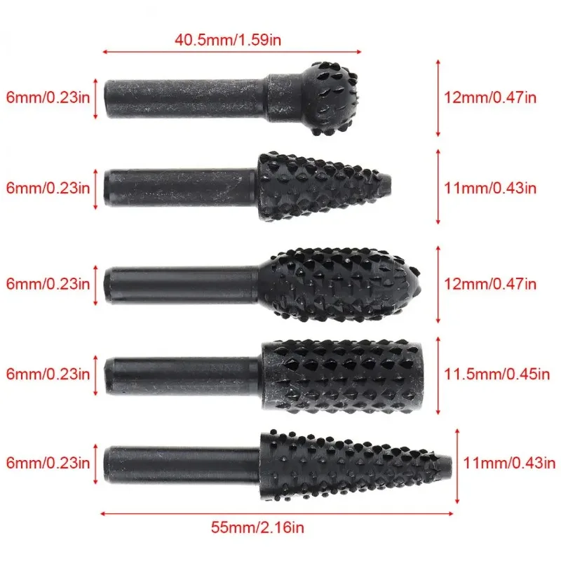 5-Piece Tungsten Carbide Rotary File Set - Wolf Tooth Grinding Head for Wood/Metal Carving, Professional Dremel Accessories Kit