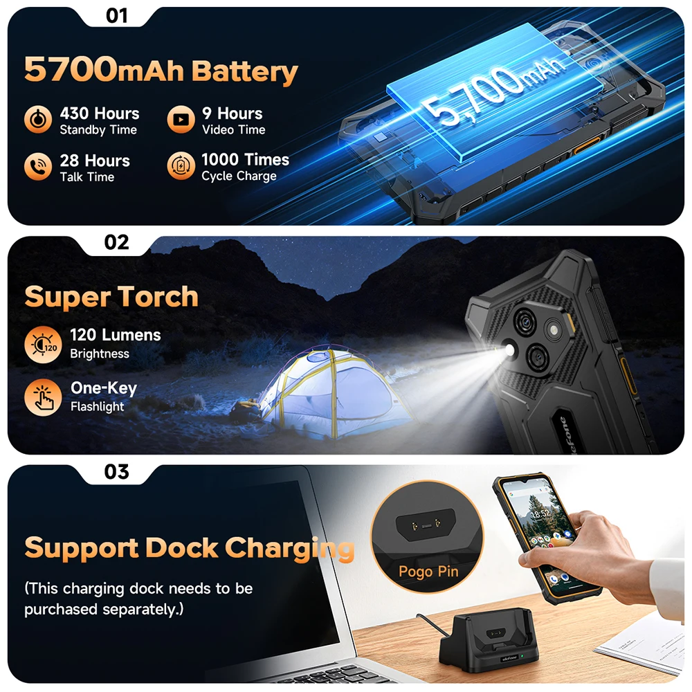 【World Premiere】Ulefone RugKing 3 Pro Rugged Phone 6.56" 120Hz 5700mAh  Android 15 Up to 16GB RAM，128GB ROM  NFC 4G  Global