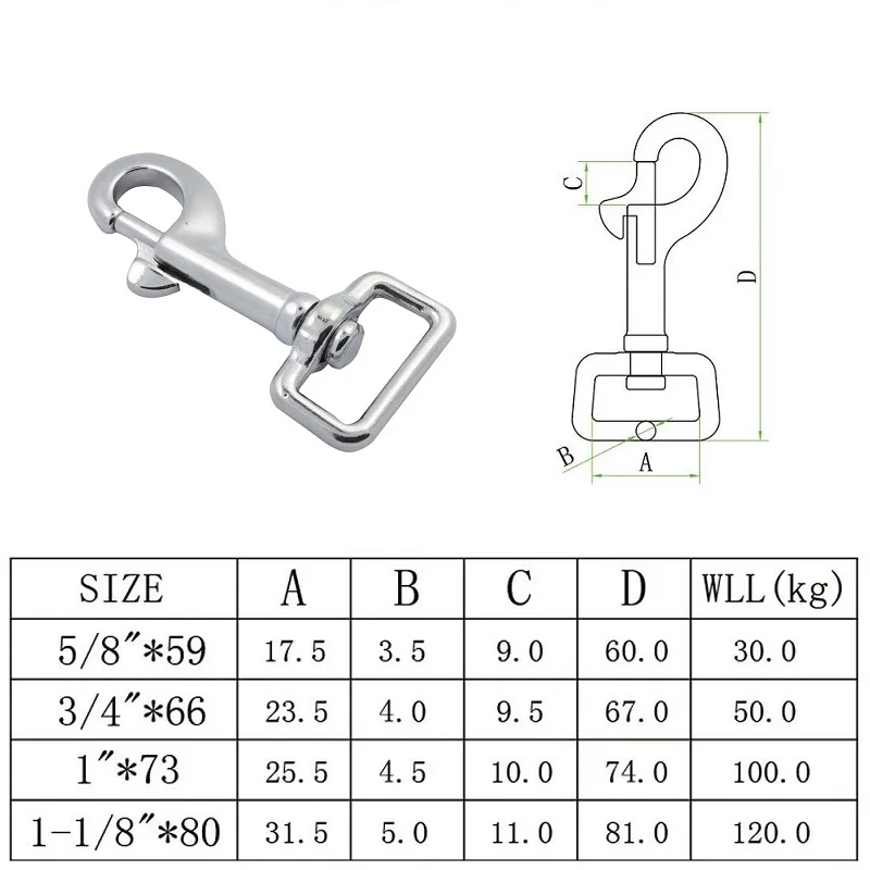316 Stainless Steel Diving Swivel Snap Hook 59mm 66mm 73mm 80mm Length Heavy Duty Stainless Steel Swivel Eye Bolt Snap Hook 1PCS