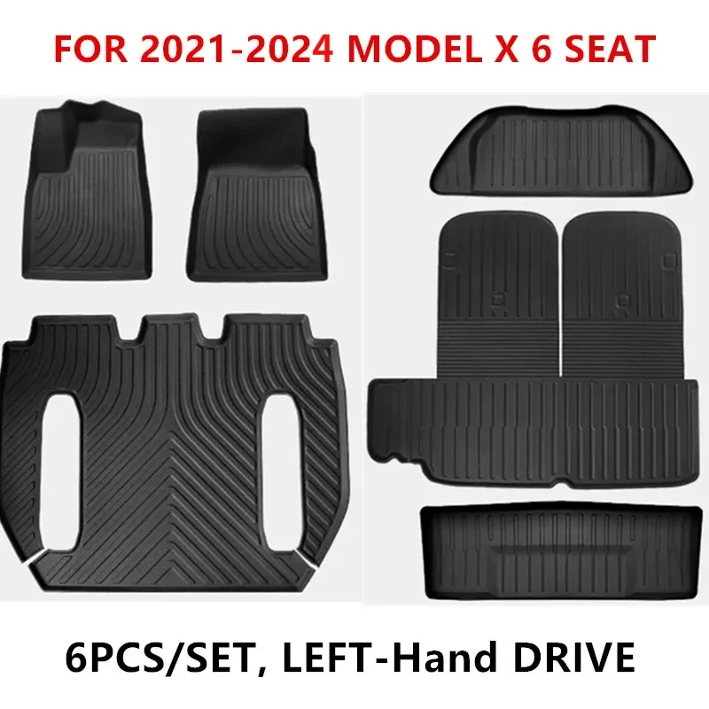 테슬라 모델 X TPE 바닥 매트 2024 2023 모델 X 3D 전천후 매트 풀 세트, 바닥 라이너 인테리어 액세서리, 왼손 드라이브