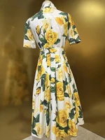 موسم إكسيانغ-فستان نسائي قطني بصدر واحد ، أكمام قصيرة ، دانتيل ، طباعة زهور صفراء ، فساتين حفلات أنيقة ، مصمم ، ربيع 1