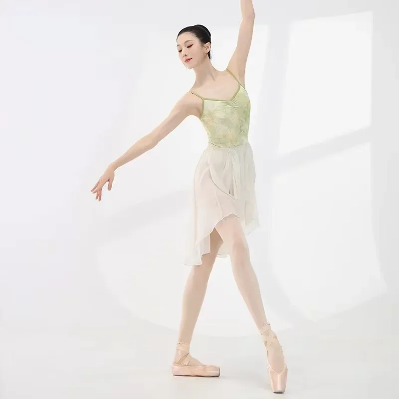 Ballet Leotard For Women Color-blocked Print Sling Leotards Gymnastics Bodysuit Adult Modern Dance Clothes Training Costume