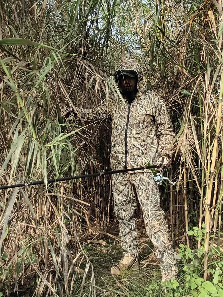 Spring Autumn Reed Camo Hunting Suit Breathable Anti-Mosquito Fishing Suit Outdoor Wearable Scratch-Resistant Jungle Clothes