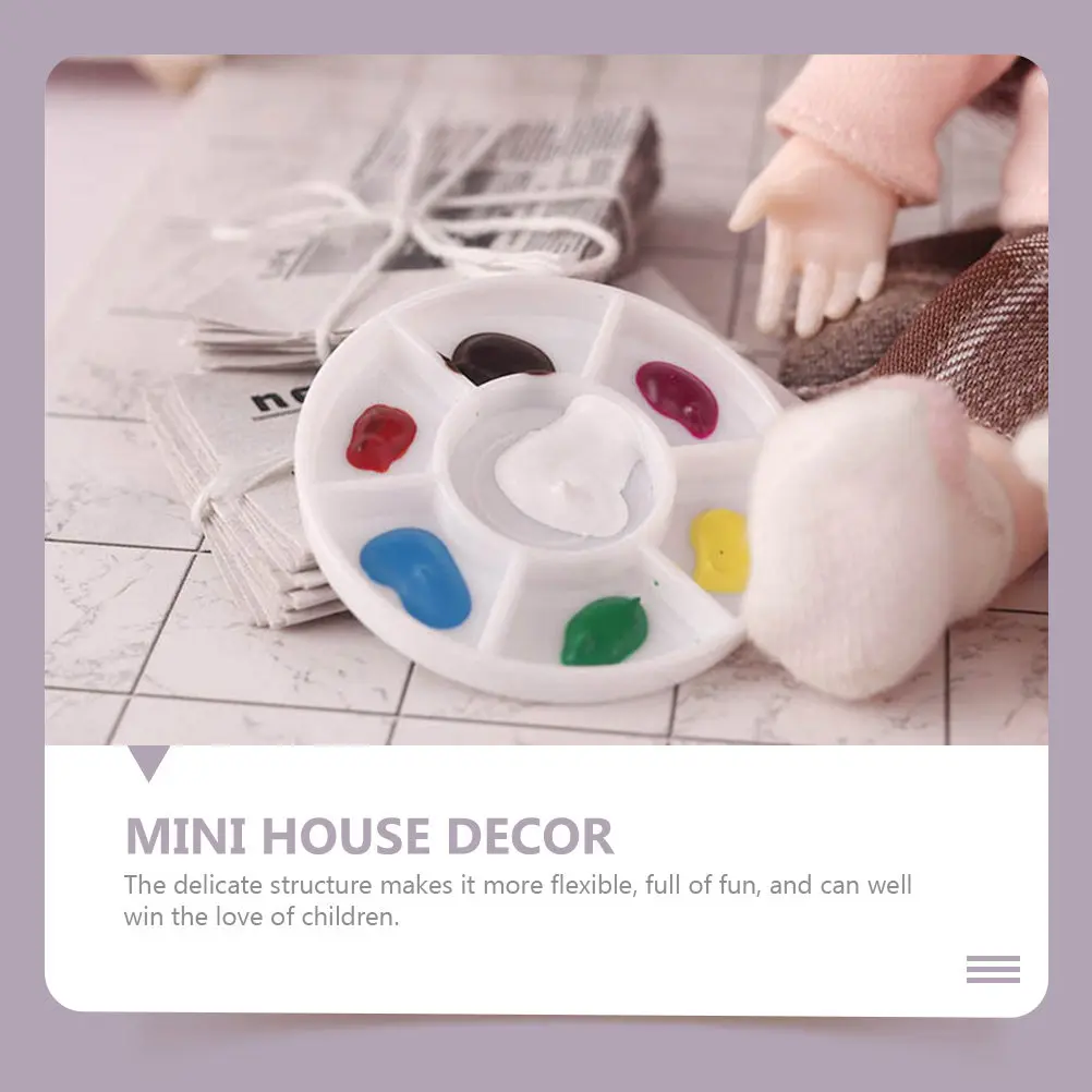 6Pcs 미니어처 컬러 팔레트 크리 에이 티브 DIY 페인트 박스 아트 팔레트 세트 어린이 어린이 놀이 및 홈 미니 장식 액세서리