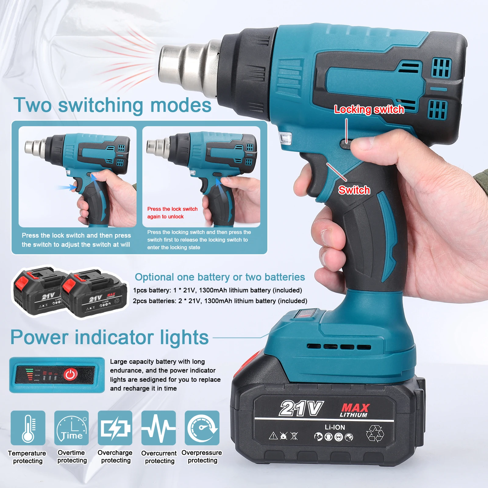 Cordless Handheld Hot Air Heating Machine Lithium Rechargeable Heating Equipment High Temperature Power Tool with 3 Nozzles 2
