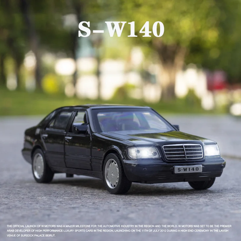 1/32 Mercedes S-W140 Alloy Diecast Car Model Children Toy Metal Body Simulation Rubber Tire With 4 Doors Opened Pull Back Gifts diecast truck Diecasts & Toy Vehicles