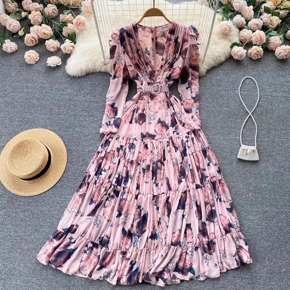 green emerald velvet dress White and Pink Floral Dress S