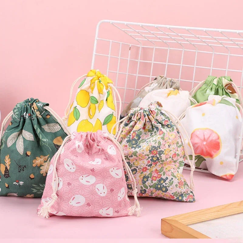 Mini Cute Fruit Print Drawstring Storage Bag Candy Jewelry Pocket Organizer Cosmetic Bags Change Coin Lipstick Earphone Pouch