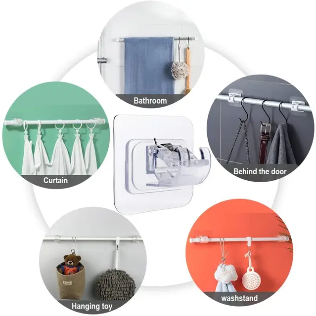 Erős Falhorgok Önmaga Ragasztó Függönyrúd Tartó Fal Konzolok Horog Törülközőtartó Függöny Fogasok Horgok A Fürdőszoba Konyhához - Image 4