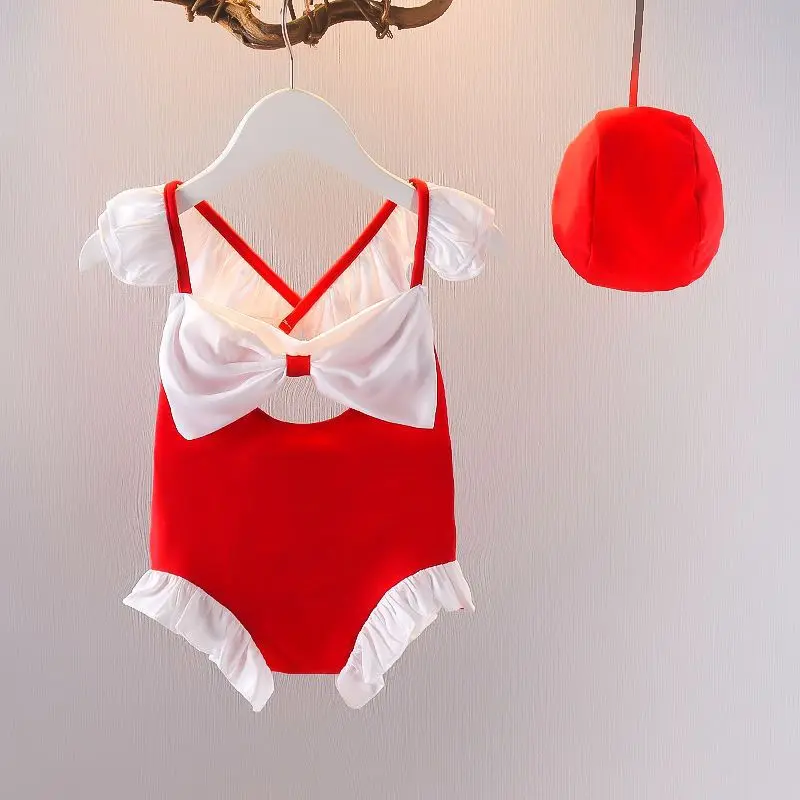 Lovely Red Bowknot Swimwear for Little Girl, Cute Swimsuits for Baby Girl