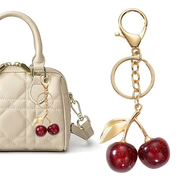 Porte-clés cerise élégant pour dames, fermoir mousqueton en alliage robuste et Durable, pendentif de sac polyvalent et élégant 1